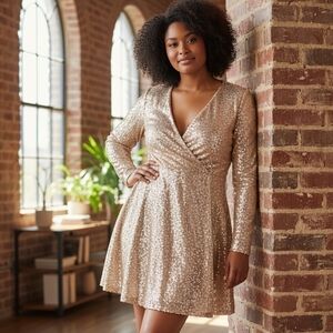 Boohoo Gold and Silver Sequin Sleeved Dress